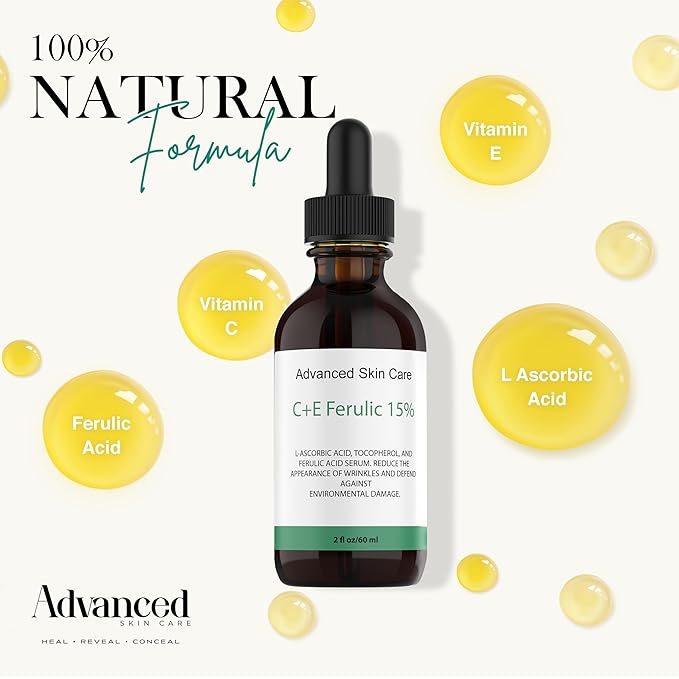 Vitamin C Face Serum with Vitamin E and Ferulic Acid | CE Ferulic 15% with Hyaluronic Acid (Compare to Skin Ceut.) | 2oz, Anti Aging and Wrinkle Serum for Face