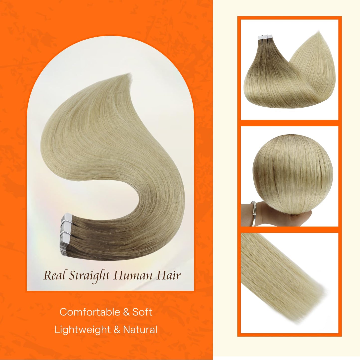 Full Shine Invisible Tape in Hair Extensions Human Hair Color 3 and 8 Brown Fading to 613 Bleach Blonde Balayage 20PCS 30grams Hair Extensions Real Human Hair Tape in 12 Inch Natural Hair Extensions