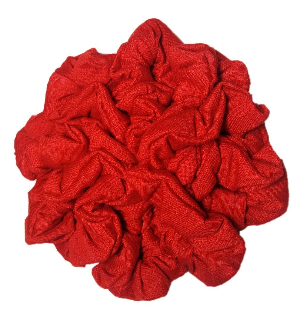 Cotton Scrunchie Set, Set of 10 Soft Cotton Scrunchies, Solid Color Packs (Red)
