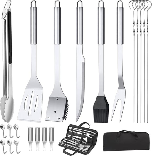 22PCS BBQ Grill Set, BBQ Grill Tools Set for Outdoor Grill with Hooks & Carry Handbag, BBQ Tools Grilling Accessories Kit for Camping/Backyard, Grilling for Men Dad