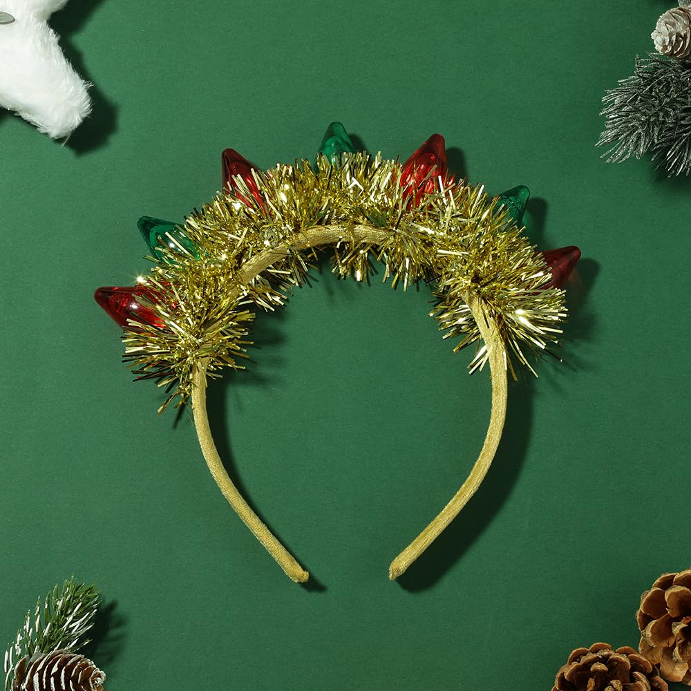 Madison Tyler Light Bulb Christmas Headwear for Women | Gold Tassel Red Green Light Bulb Headband Accessories for Party | Holiday Gifts for Women