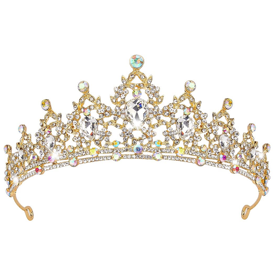 Gold Queen Tiara, Didder Crystal Wedding Tiara for Women Princess Crown for Girls Rhinestones Tiaras and Crowns for Women Tiaras for Girls Hair Accessories for Bridal Birthday Prom Costume Gift