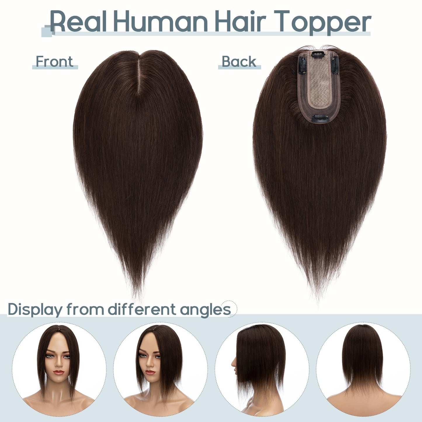 Rich Choices 100% Human Hair Topper Hair Topper for Women Real Human Hair Silk Base Remy Hair Topper With Thinning Hair Clip in Human Hair Topper 12 Inch Dark Brown