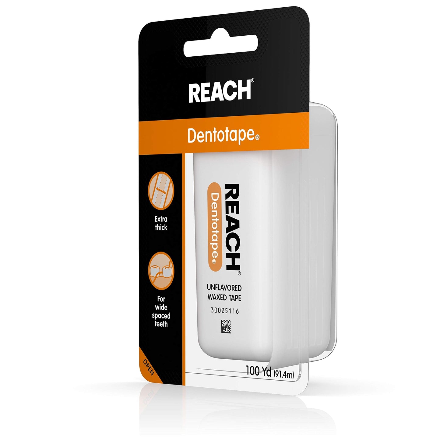 REACH Dentotape Waxed Dental Floss Tape, Unflavored, Extra Wide Floss, Shred & Frey Resistant, Plaque Remover for Teeth, Easy on Gums & Teeth, Oral Care, PFAS Free, for Adults & Kids, 1 Pack, 100 yd