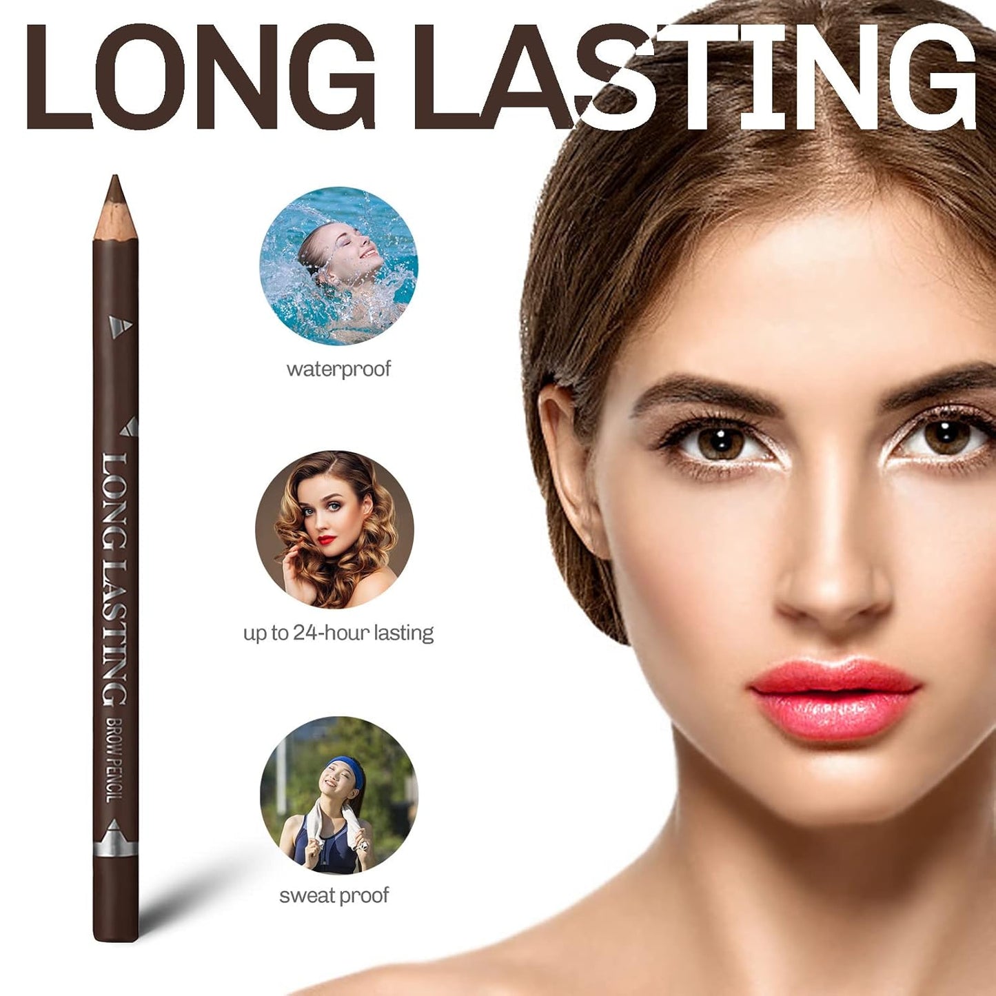 12 Pcs Brown Eyebrow Pencil Eyeliner Makeup，Soft Textured，Easy to Color，Long Lasting，Waterproof Eyebrow Pen for Fills in Sparse Areas and Gaps，Create a Natural Eye Brow