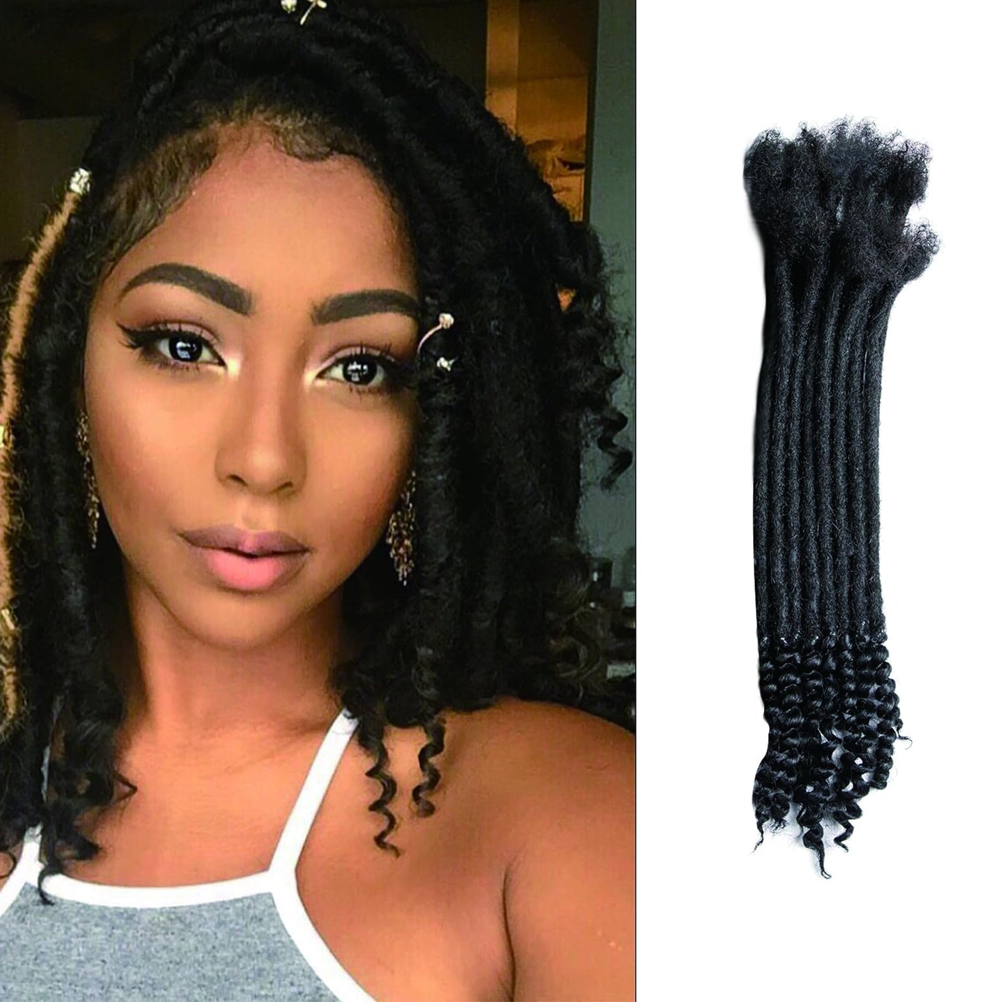 Loc Extension Human Hair 10 Strands 100% Huamn Hair Dreadlocks Extension Can Be Dyed Bleached Curled Handmade loc Extension for Men Women (0.4cm, 10 inch, Natural black)