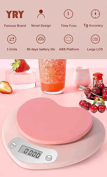 YRY Ultra Precise Kitchen Scale - The Ultimate Baking and Cooking Companion - 6.6lbs (3kg) Capacity, 0.0035 oz (0.1g) Graduation, Large LCD Display, and Tare Function, and ML Unit - (Pink 3kg/0.1g)