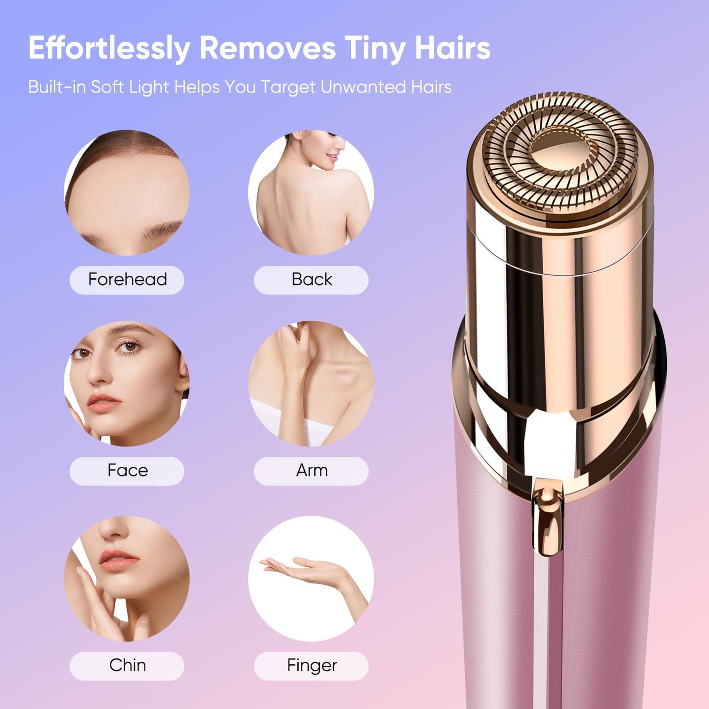 Xinvinx Facial Hair Removal for Women- as Seen on TV Painless Face Shaver -Painless Womens Facial Hair Remover with 2 Replacement Heads, Lipstick-Sized, USB Rechargeable（Rose Gold）