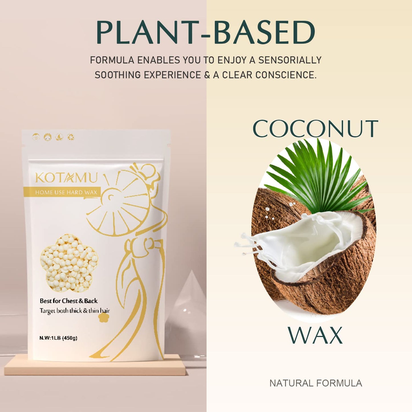 KOTAMU Hard Wax Beads for Hair Removal - 1lb Sensitive Skin Thick Hair Formula for Full Body, Face, Chest, Back, Leg, Bikini Brazilian Waxing - Wax Refill for Women and Men
