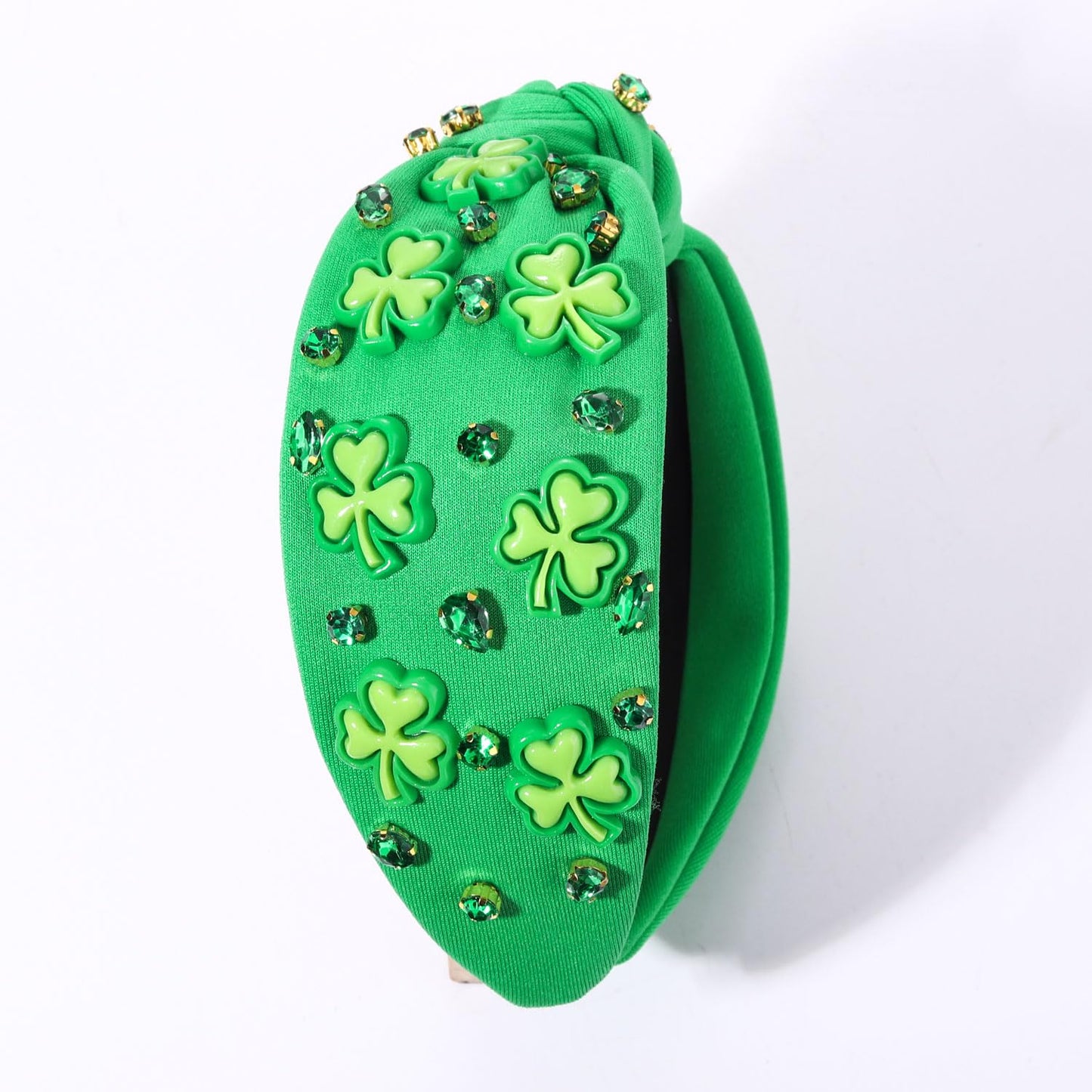 CEALXHENY Women's St. Patrick's Day Headband, Green Shamrock Embellished Crystal Rhinestone Knotted Headband, Irish Holiday Gifts (Shamrock 2)