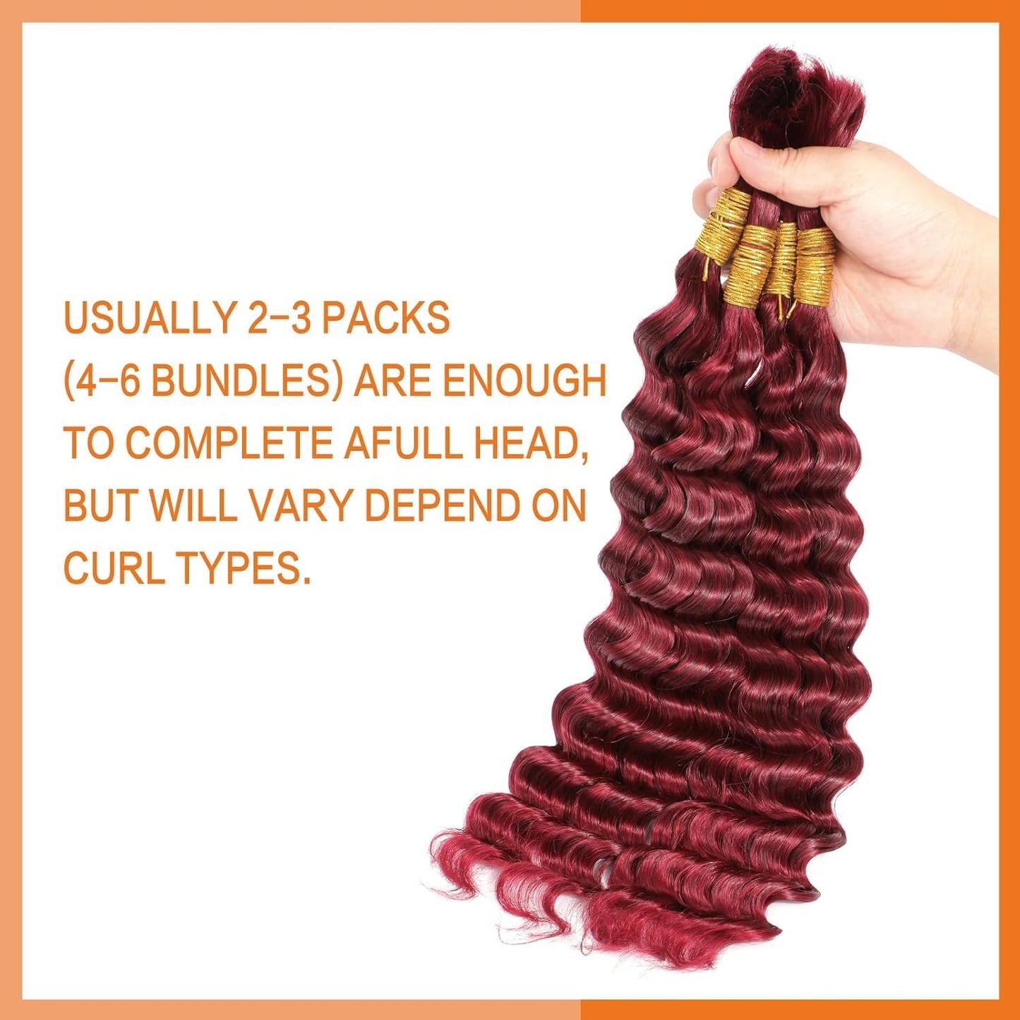 Fabimiya Burgundy Braiding Human Hair 100g 18 Inch 99J Burgundy Deep Water Wave Bulk Human Hair for Braiding No Weft Brazilian Virgin Curly Human Hair Extensions for Boho Braids