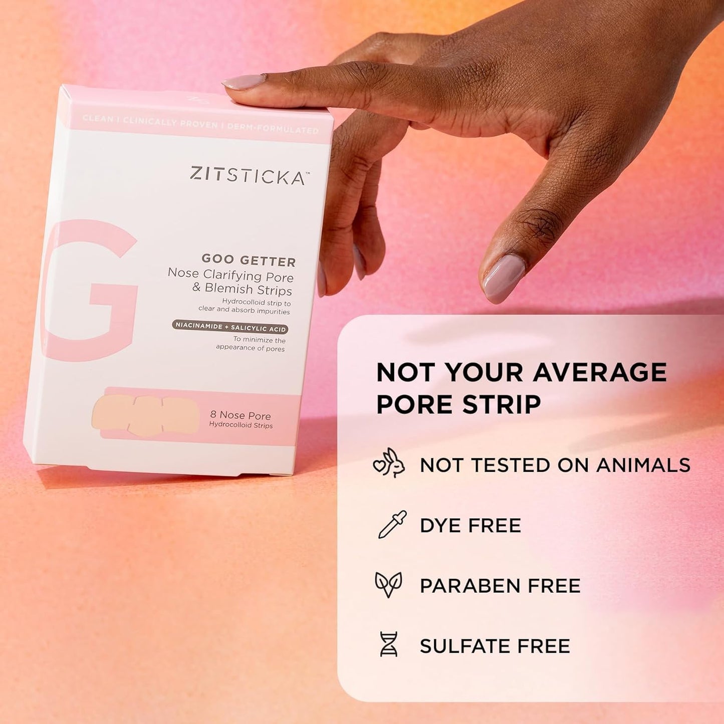 ZitSticka Pimple Patches for Face and Body, Goo Getter Hydrocolloid Patches to Cover Zits & Blemishes, Acne Patches or Zit Spot Stickers, Body Blemish Patch (Nose Strip Pack 8 Pack)