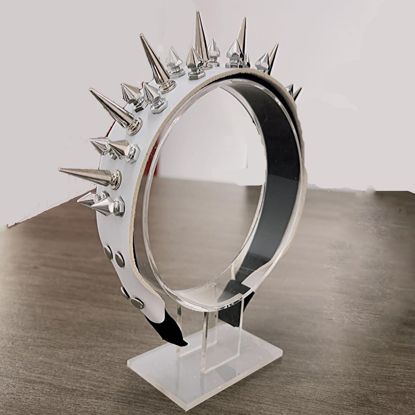 Mxdreoil Women Steampunk Spikes Headband PU Leather Women Headband Gothic Headband (BS White2)