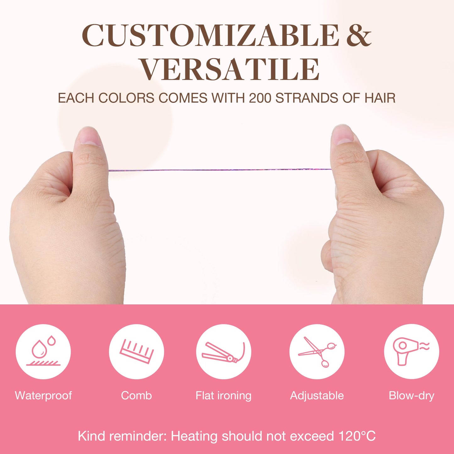 GOO GOO Hair Tinsel Extension, 1200 Strands of 48 Inch, 6 pcs Heat Resistant Glitter Highlights for Hair, Sparkling Glitter Strands for Women & Girls, Ideal for Christmas & Cosplay Parties (Purple)