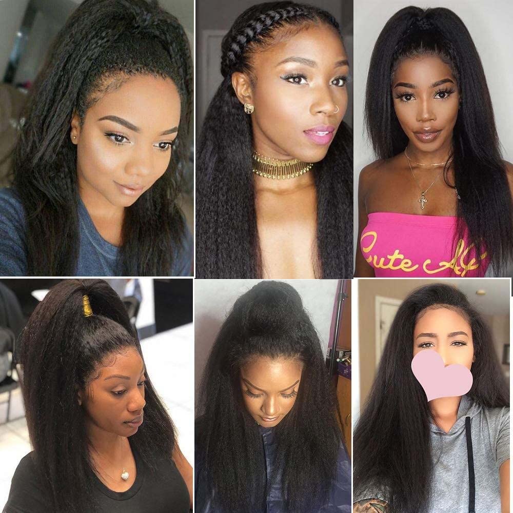 Color 1B Bundles Human Hair Kinky Straight Bundles Human Hair 1B Yaki Straight Bundles Double Weft Brazilian Remy Hair Weave Extensions Soft and Silky for Black Women (22 24 26 inch 3 Bundles)