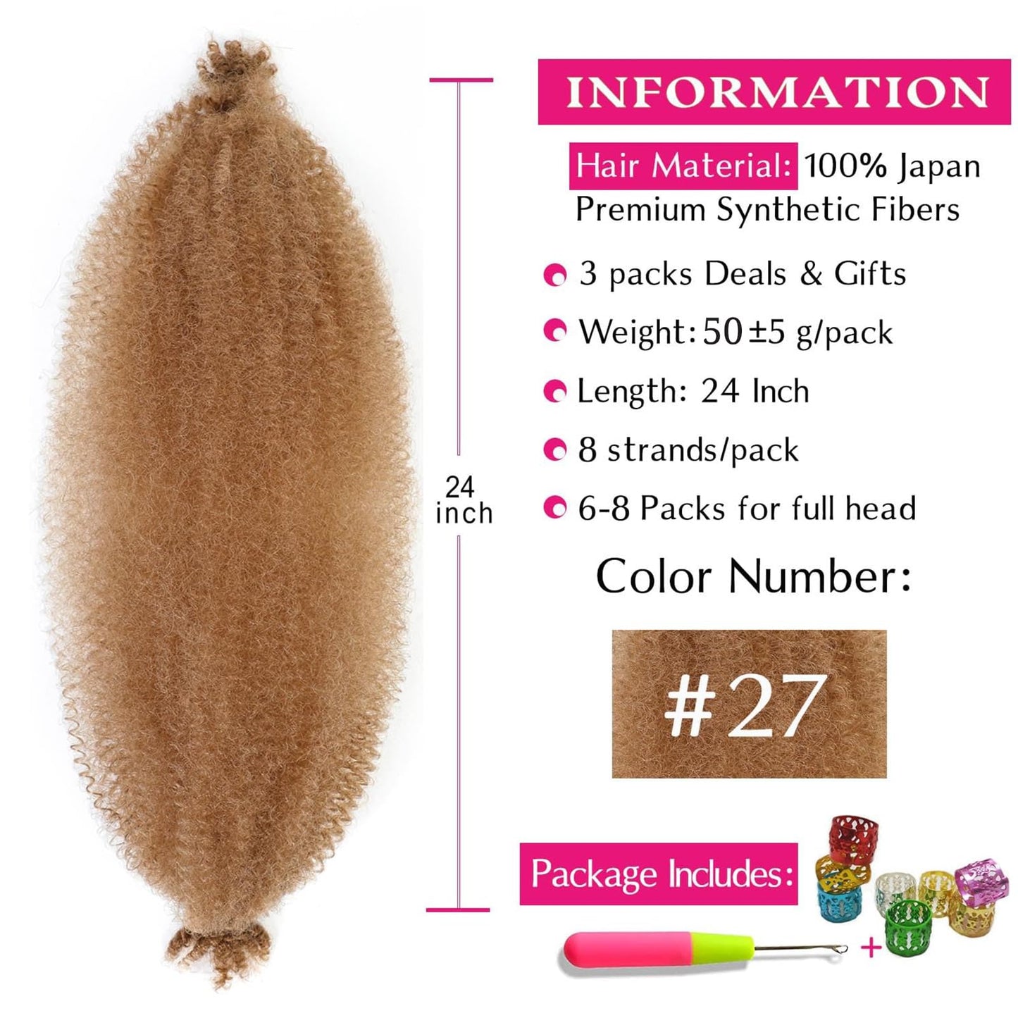 Marley Hair for Kids 3Pack Pre-Separated Spring Twist Hair for Soft Locs Kids Braiding Hair 24Inch Springy Afro Twist Crochet Hair Marley Twist Braiding Hair for Girl Women(Light brown）