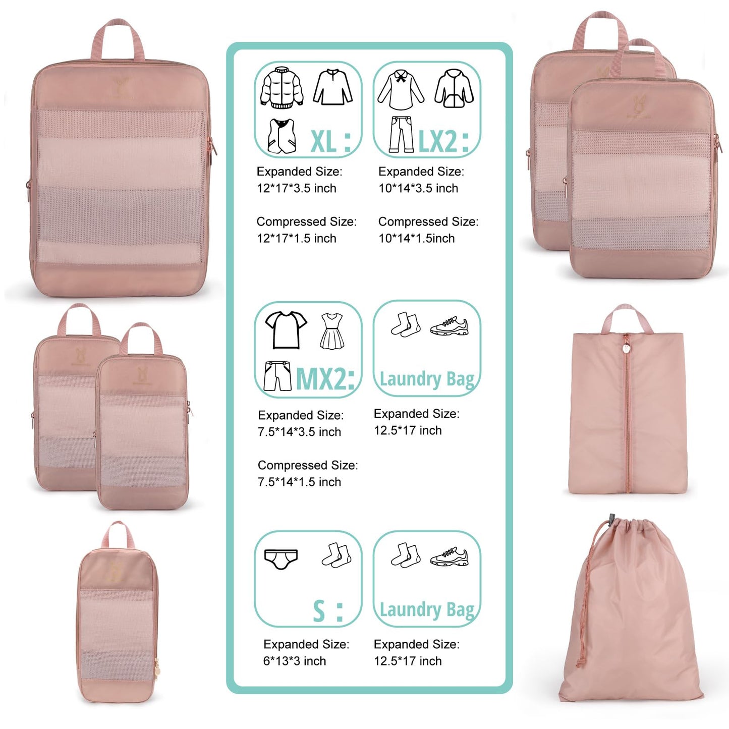 Expandable Compression Packing Cubes for Suitcases,6 Set Lightweight Compressible Travel Packing Organizer for Carry on Suitcase,Organizer Bags Set as Travel Essentials for Women