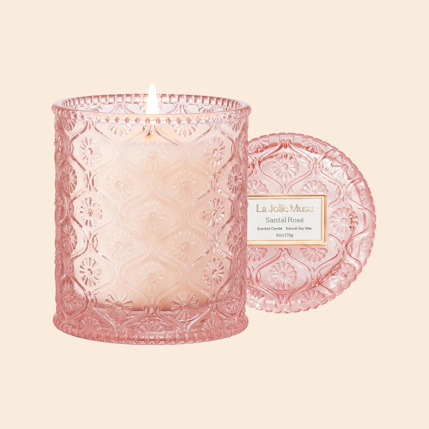LA JOLIE MUSE Sandalwood Rose Candle, Scented Candles Gifts for Women, Natural Soy Candle, 6 oz 40 Hours Burn, Candles for Home Scented