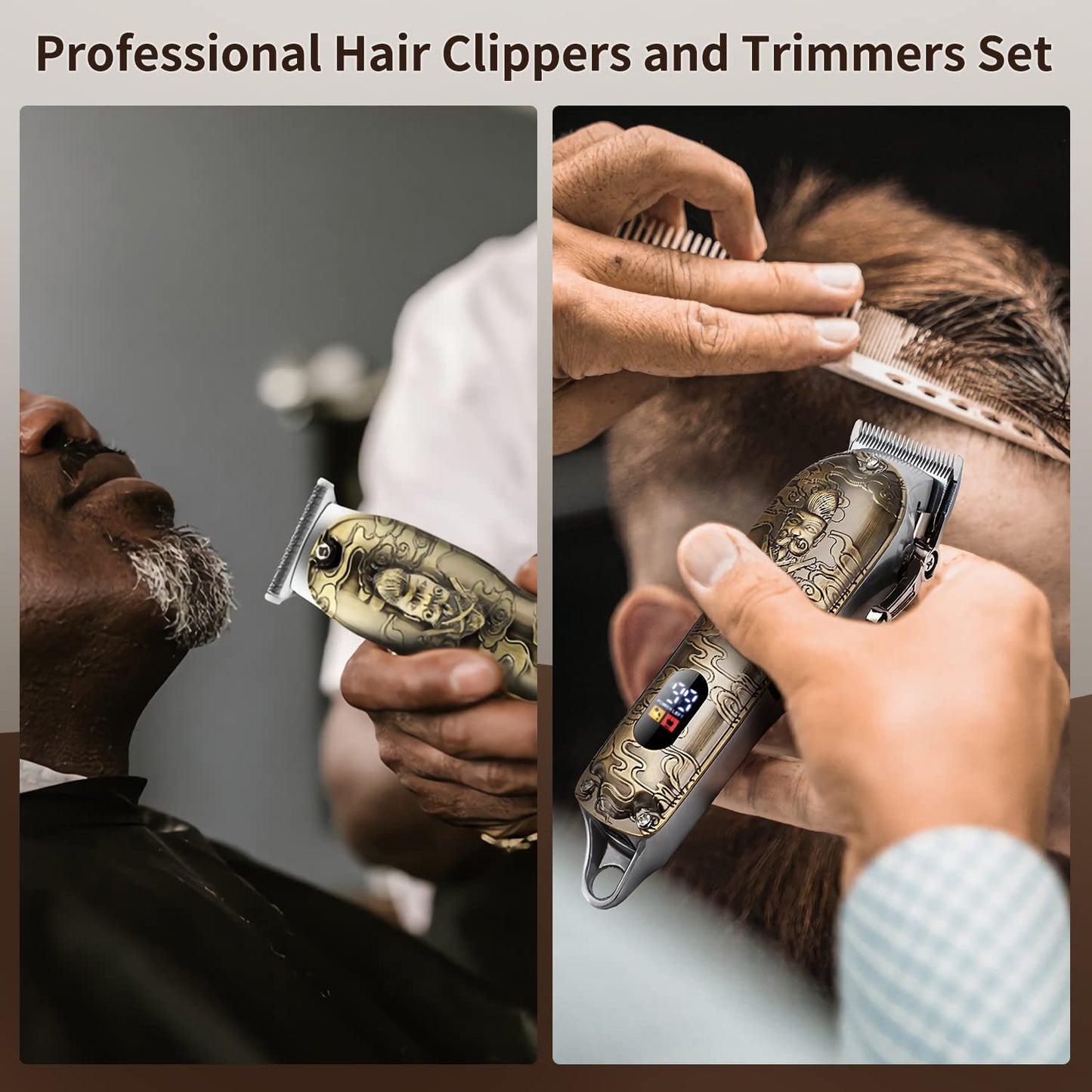 Suttik Professional Hair Clippers for Men Beard Trimmer Electric Shavers Set with Case, Cordless Barber Clippers for Hair Cutting Grooming Kit, Rechargeable, LCD Display