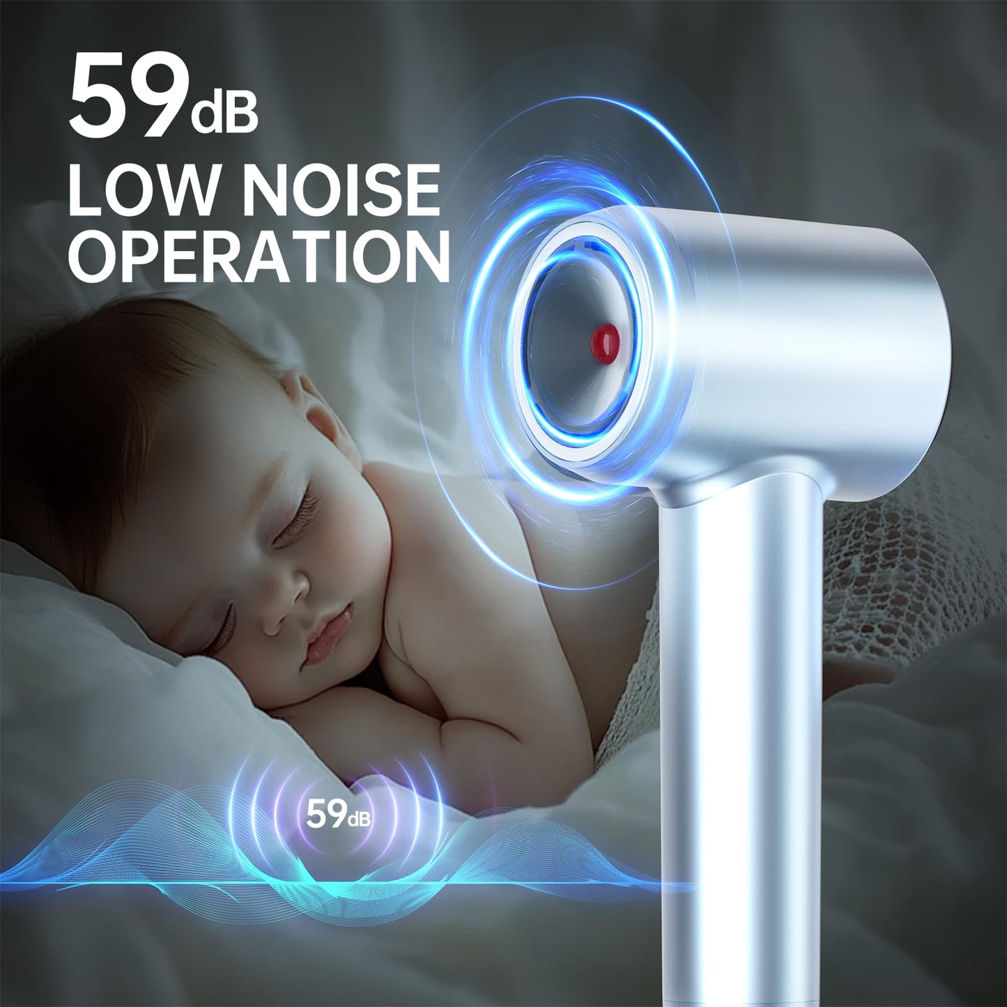 Hair Dryer New Upgrade, 1400 Watt Negative Ion Hair Dryer with Magnetic Nozzle, 110,000 RPM Brushless Motor, Negative Ion Indicator, Fast Dry, 4 Temperatures/2 Speeds, Low Noise for Home Travel,Silver
