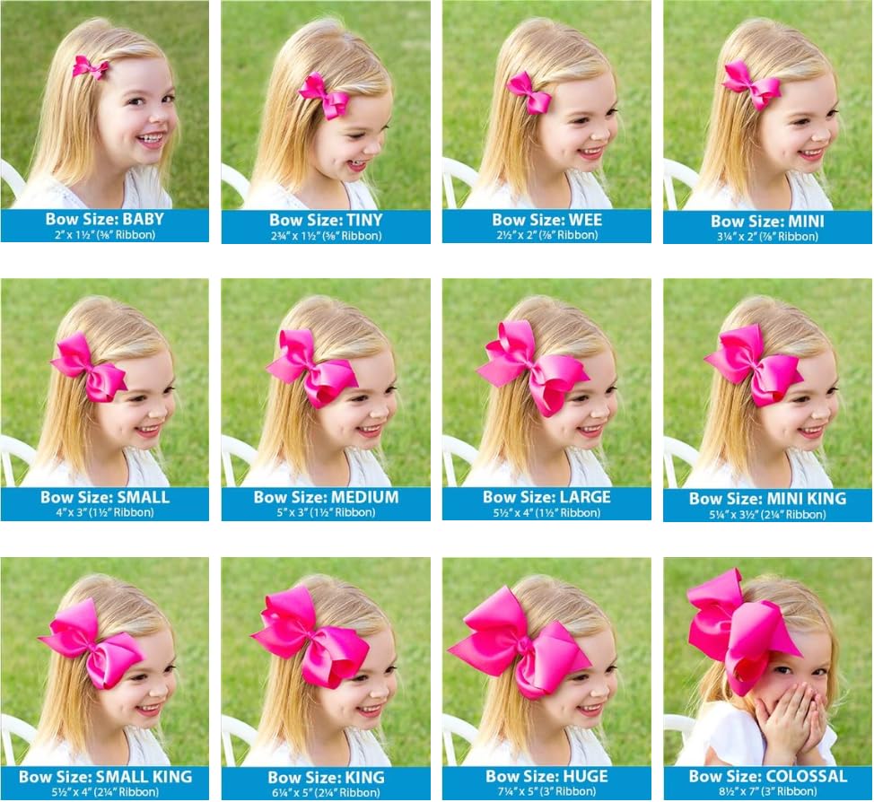 Wee Ones Girls' 6 Piece Set Solid Grosgrain Variety Pack on a WeeStay No-Slip Hair Clip, King, White, Light Pink, Pearl, Hot Pink, Shocking Pink
