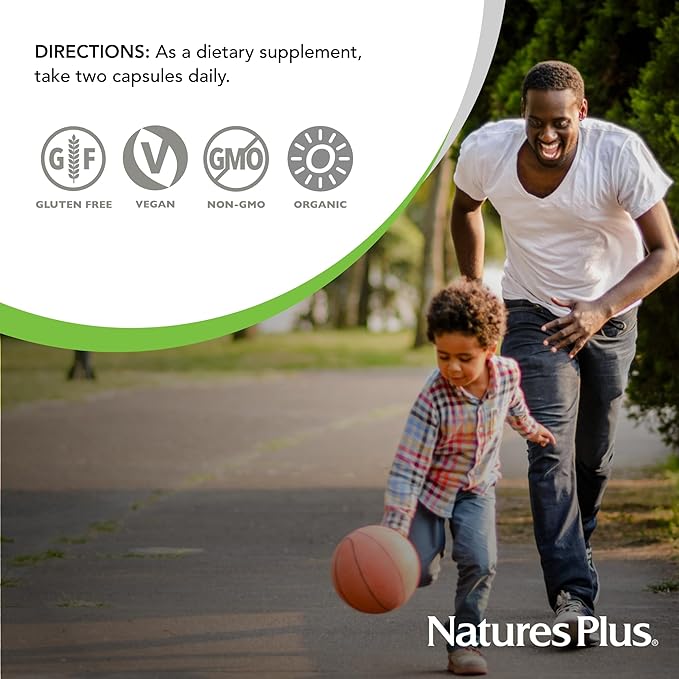 Natures Plus Source of Life Garden Certified Organic Vitamin C - 500 mg, 60 Vegan Capsules - Whole Food Immune Support Supplement, Antioxidant - Vegetarian, Gluten-Free - 30 Servings