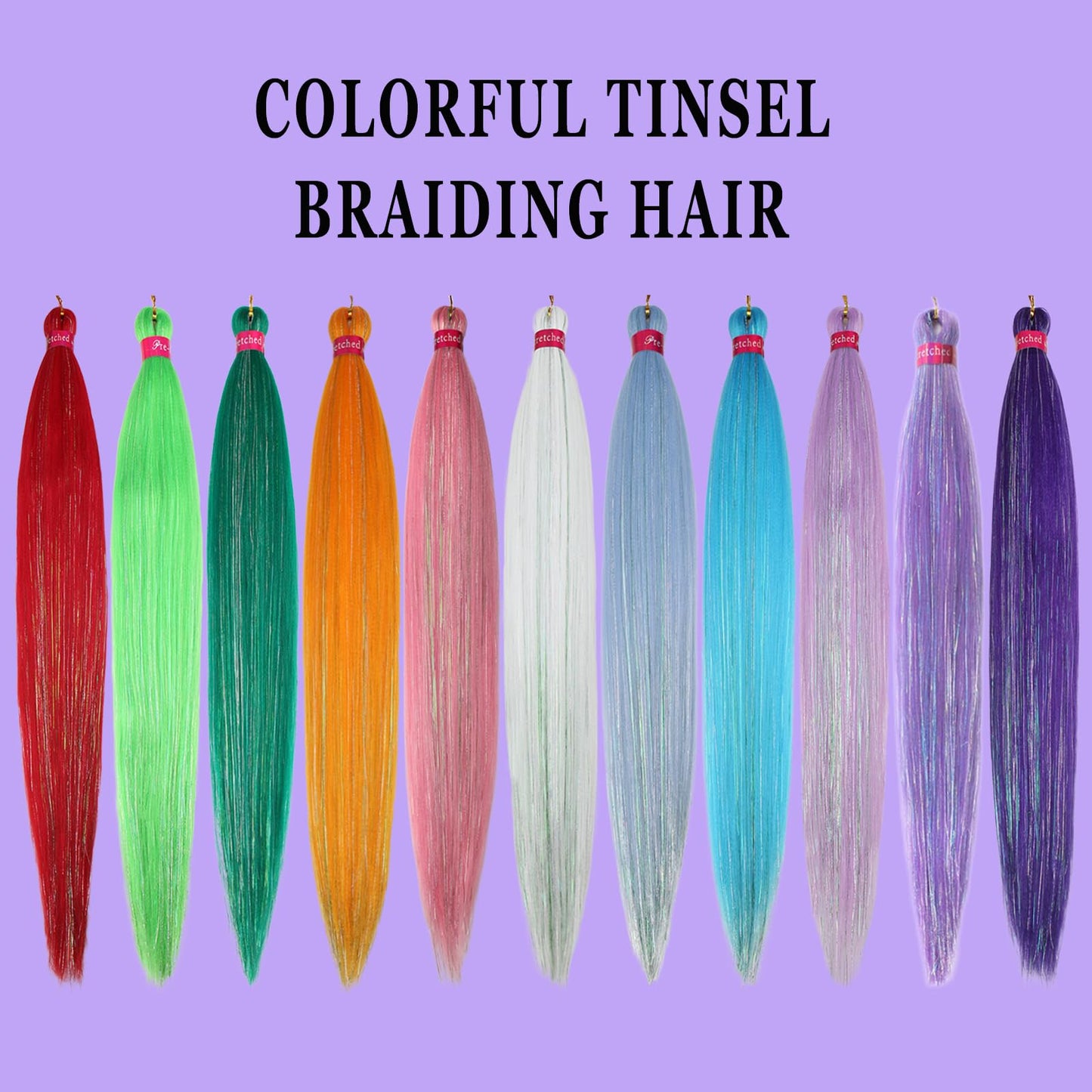Dark Purple with Tinsel Braiding Hair Pre Stretched 2 Packs 26 Inches Kanekalon Box Braids Hair Extensions Synthetic Pre Stretched Braiding Hair