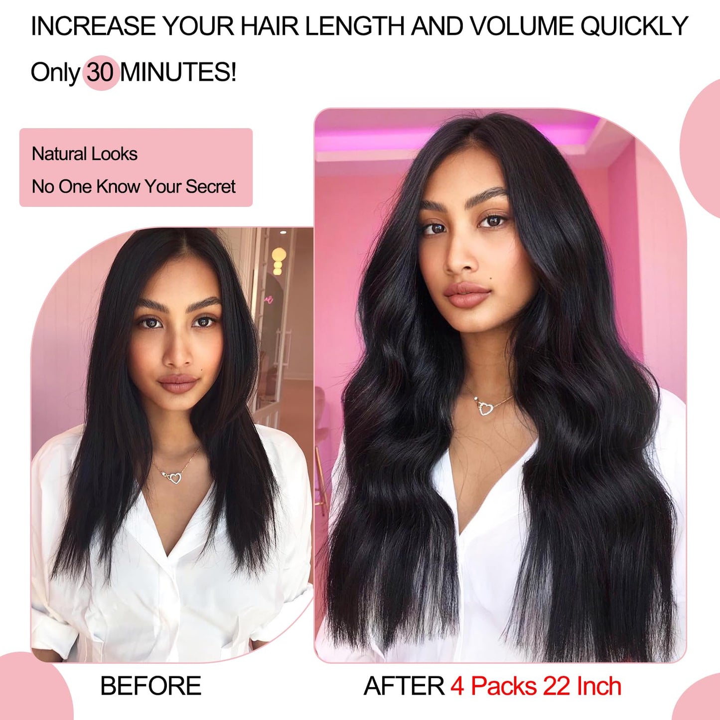 FEIPRO Silky Straight Tape ins Human Hair Girls Tape in Hair Extensions Human Hair Invisible Tape ins Seamless PU Skin Weft Soft Natural Black Long Hair Extension 24Inch 50g 20pcs/Pack
