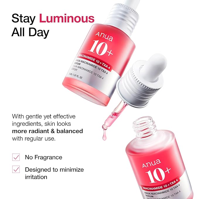 ANUA Niacinamide 10 + TXA 4 Serum, Hyaluronic Acid, Tranexamic acid, Facial Serum for Glass Skin, Clarifying, Radiant Complexion with Natural Color, Korean Skin Care (30ml /1.01 fl.oz)