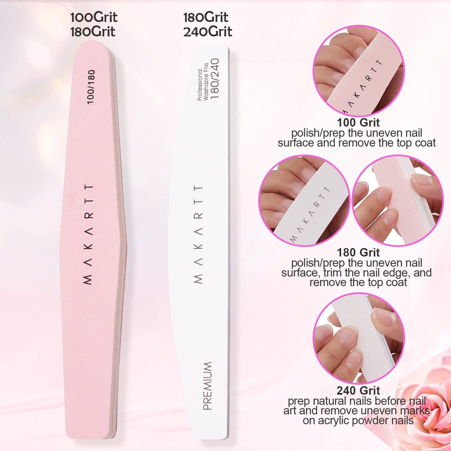 Makartt Rechargeable Nail Drill 30000RPM Portable Electric Bundle with Nail File and Buffer, Pink Basic Nail Prep Kit with Cuticle Trimmer