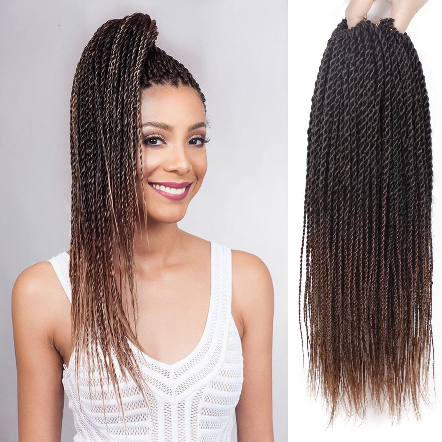 NAYOO Senegalese Twist Crochet Hair - 8 Packs 14 Inch Crochet Hair For Black Women, 30 Strands/Pack Small Twist Crochet Hair Hot Water Setting, Crochet Braids Hair with Natural Ends(14 Inch,1B/30)