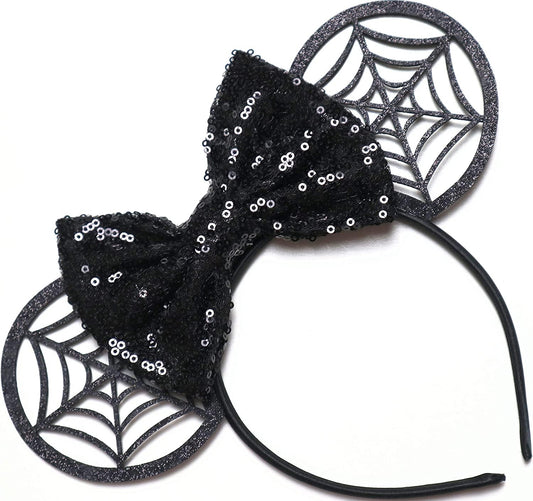 CLGIFT Mickey Ears Halloween Headband, Handmade Flexible Headband with Sequin on Both Sides, Bow Size - 5 inches, One Size Fits All, Unisex-Youth, 1 Count (Pack of 1)