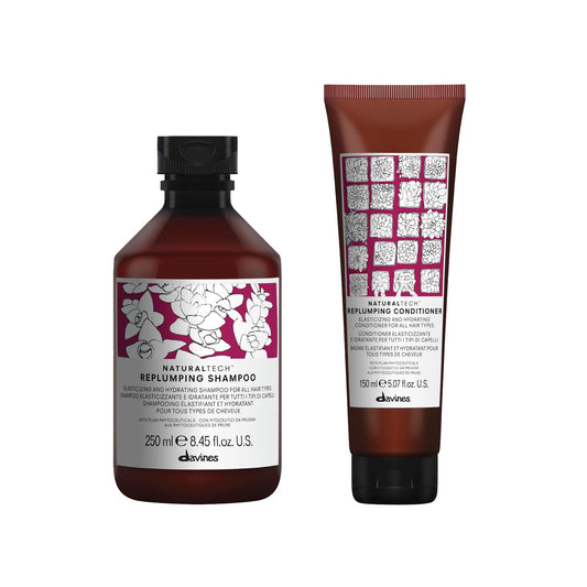 Davines Naturaltech REPLUMPING Shampoo & Conditioner, Gentle Cleasning To Add Hydration, Elasticity And Protection, Adds Fullness, Moisturizing & Detangling, 8.45 & 5.07 fl. oz.