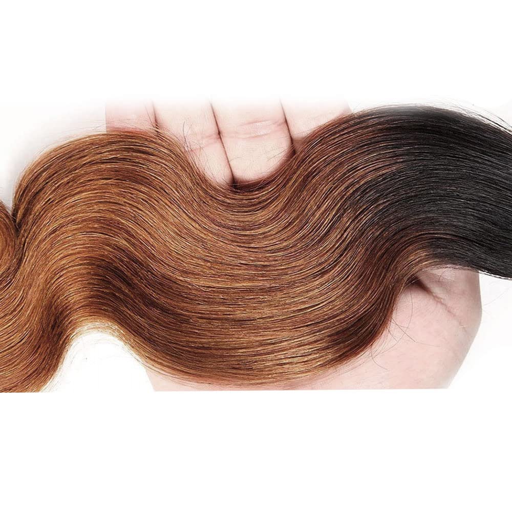 Ombre Brazilian Body Wave Hair Bundle 12 Inch 1B30 Body Wave Human Hair Bundles 8A Unprocessed Virgin for Black Women Body Wave Weave Hair Human Bundles Dark Brown Bundle