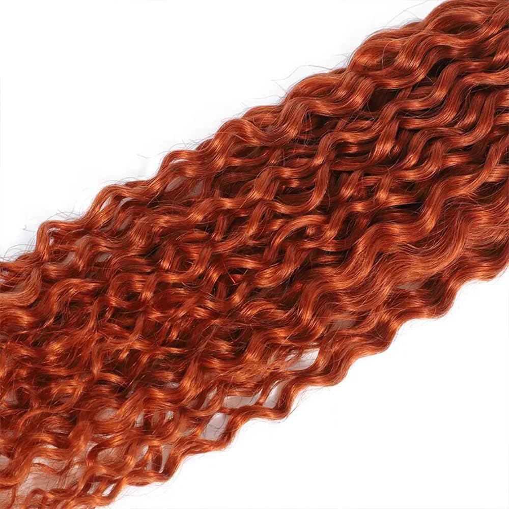 Burnt Orange Deep Curly Human Hair Bundles Color 350 Human Hair Bundles Double Weft Remy Hair Wet and Wavy Bundles Soft and Silky Ginger Deep Wave Bundles for Black Woman (14 16 18 inch,3 Bundles)