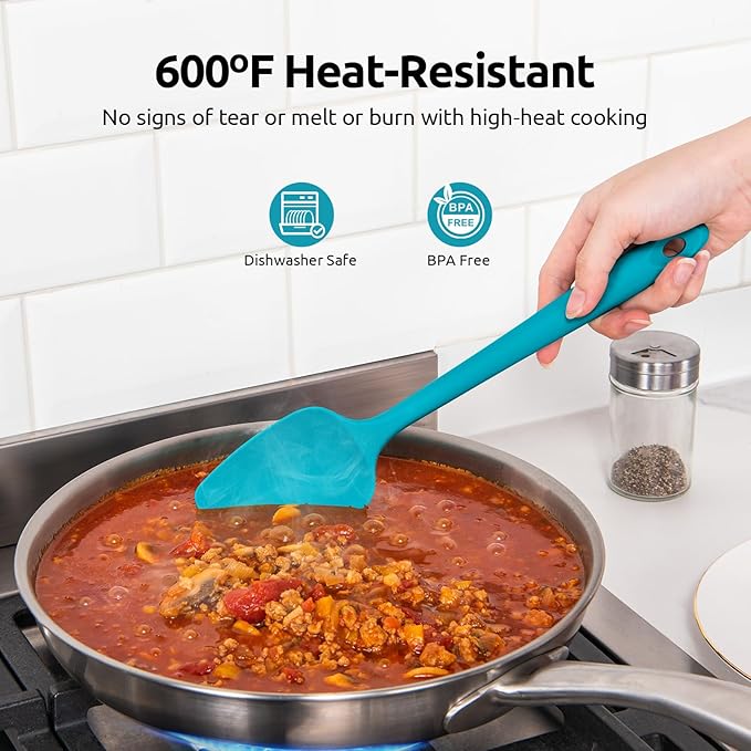 U-Taste Silicone Spoon Spatula Set, 600ºF High Heat Resistant Food Grade Flexible Rubber Scraper, Cooking Mixing Baking Kitchen Utensils Set of 3 (Multicolors)