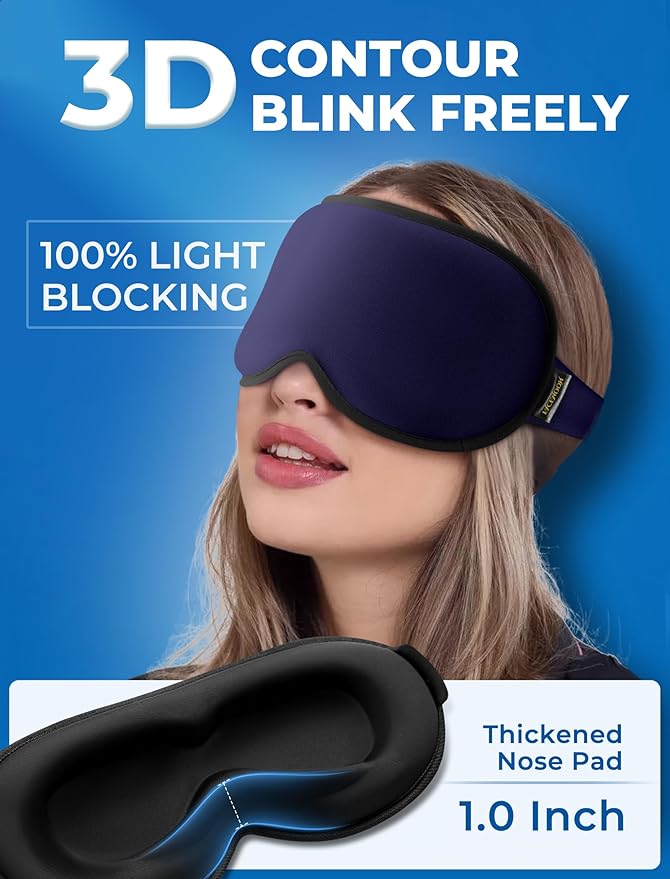 3D Gel Cooling Sleep Mask Blackout-Cold Eye Mask for Eye Compress, Cooling Weighted Eye Mask for Sleeping, Zero Eye Pressure, Ice Cold Pack, Cold for Migraine, Puffy Eyes, Dry Eyes-Blue