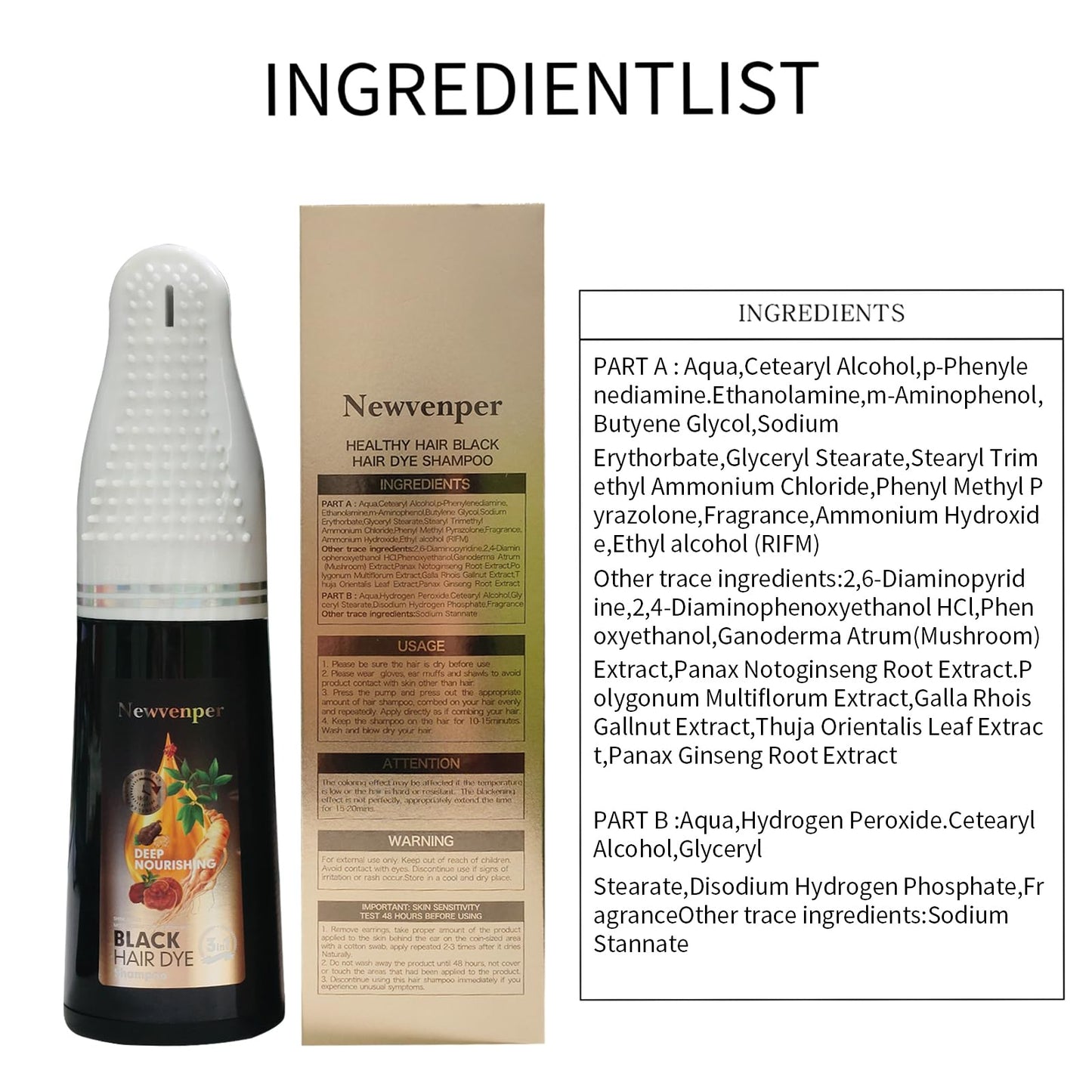 Newvenper Black Hair Comb Dye Shampoo For Gray Hair and Beard Coverage,Instant Dye and Long-lasting Hair Color Shampoo in Minutes Travelling Outfit,For Women Men Easy Comb Dyeing 200ML