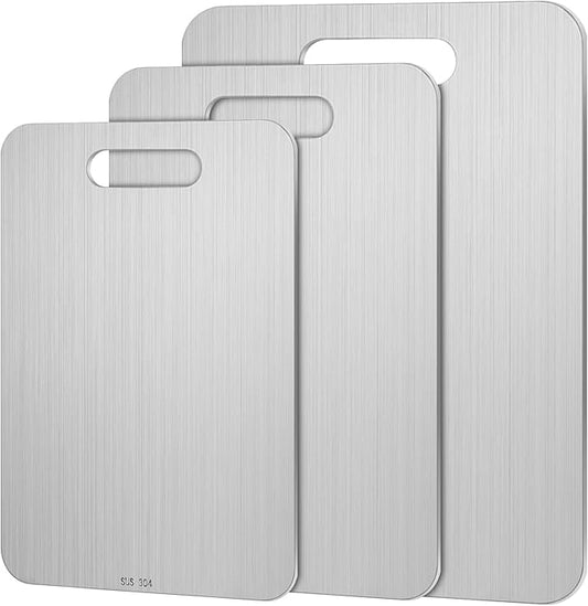 3 Pcs Stainless Steel Cutting Board for Kitchen 304 Steel Chopping Dishwasher Safe Metal Cutting Board Set for Kitchen Meat Fruit Vegetable (15.4''x11'',13.4"x9",11.8"x7.9")