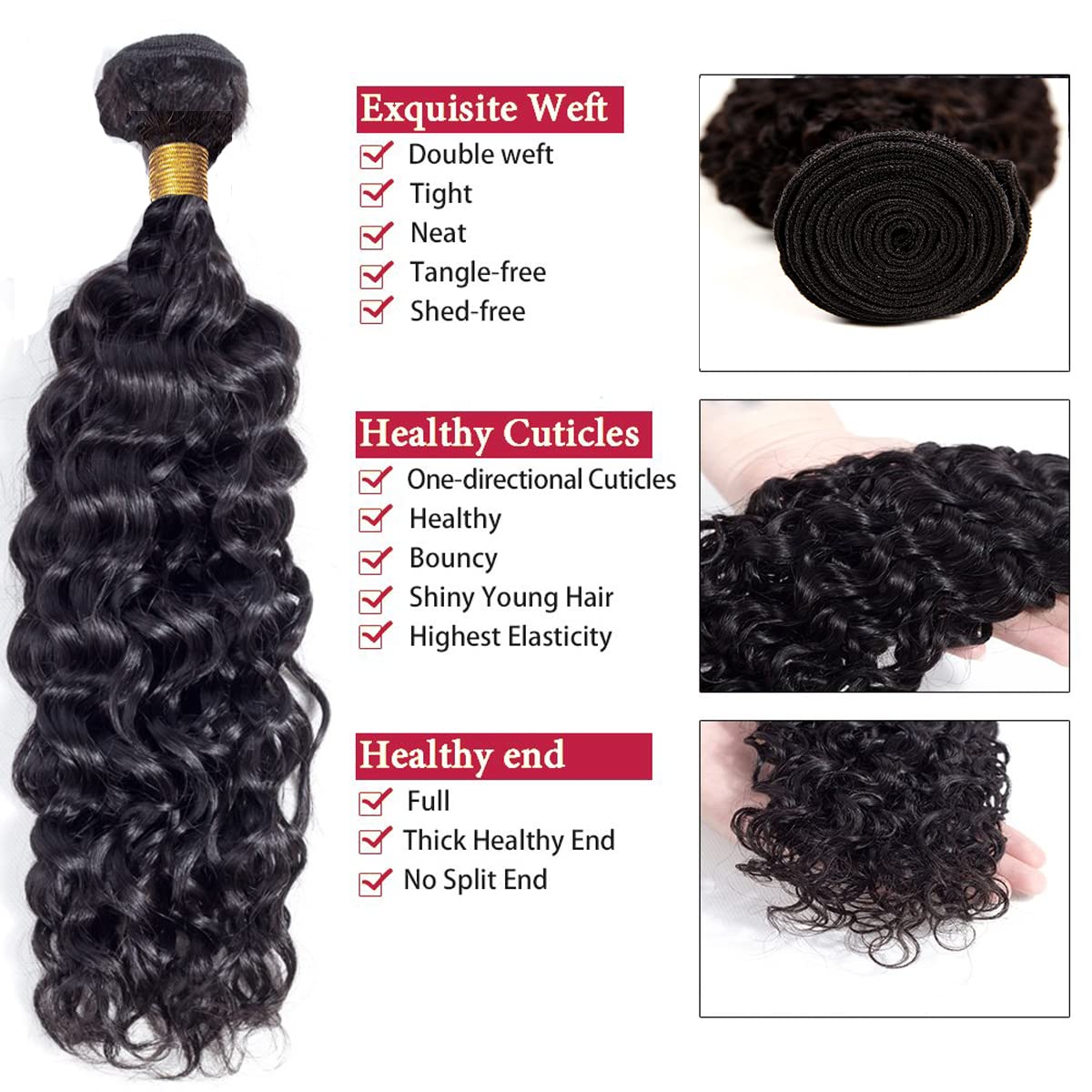 HeioWuio Curly Wave Brazilian Remy Human Hair Bundles Hair Weaves Natural Black Color Hair 3 Bundles Real Unprocessed Virgin Hair Extensions Hiar 3 Bundles 22 24 26 Inch