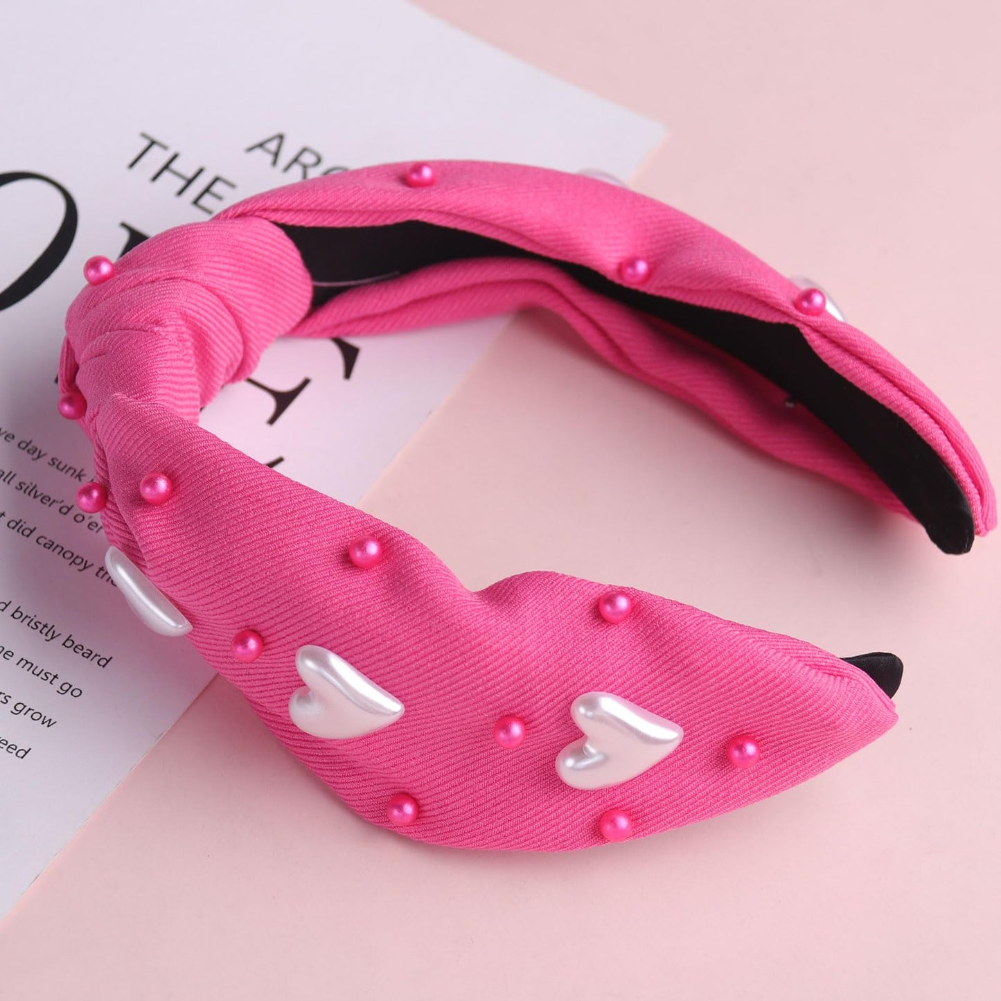 HIFANMM Valentines Day Headbands Red Knotted Heart Hair Bands for Women Girls, Pearls Rhinestone Hearts Hair Accessories, Non Slip Wide Top Knot Fashion Hair Decoration Party Supplies Hair Hoop 1Pcs