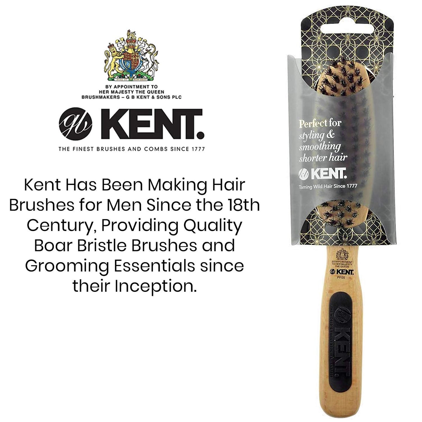 Kent PF05 Narrow Oval Hair Brush, Pure Boar Bristle and Wood for Shaping, Straightening and Grooming Brush for Revitalizing Short to Medium Length