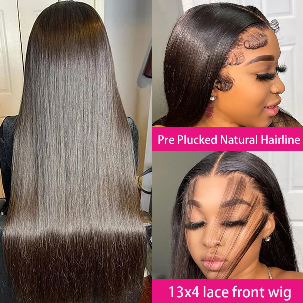 LHHUR Lace Front Wigs Human Hair Straight 13X4 HD Lace Front Wigs Human Hair Glueless Wigs Pre Plucked 180% Density Brazilian Virgin Human Hair Wigs for Black Women 22inch