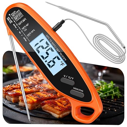 Digital Meat Thermometer for Cooking & Grilling with Dual Probe, Large Backlit & Calibration, Kitchen Food Thermometer for Candy, Oven, Grill, BBQ, Smoker, Oil Fry Instant Read Thermometers