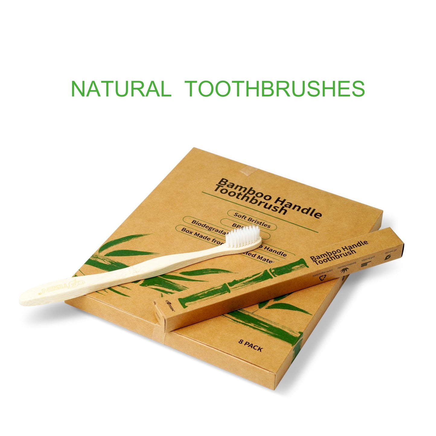 COTISEN Biodegradable Natural Bamboo Toothbrush, Eco-Friendly & Sustainable Soft Bristles, Organic Compostable Handle, 8 Pcs, Black & White