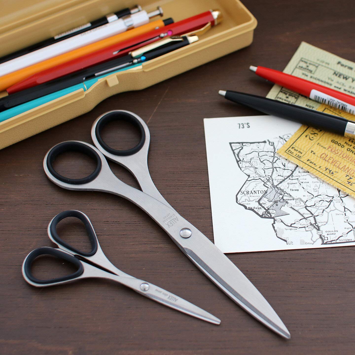 ALLEX Little Skinny Scissors for Office 4.7", All Purpose Slim & Thin Low Profile Scissors, Made in JAPAN, All Metal Sharp Japanese Stainless Steel Blade with Non-Slip Soft Ring, Black