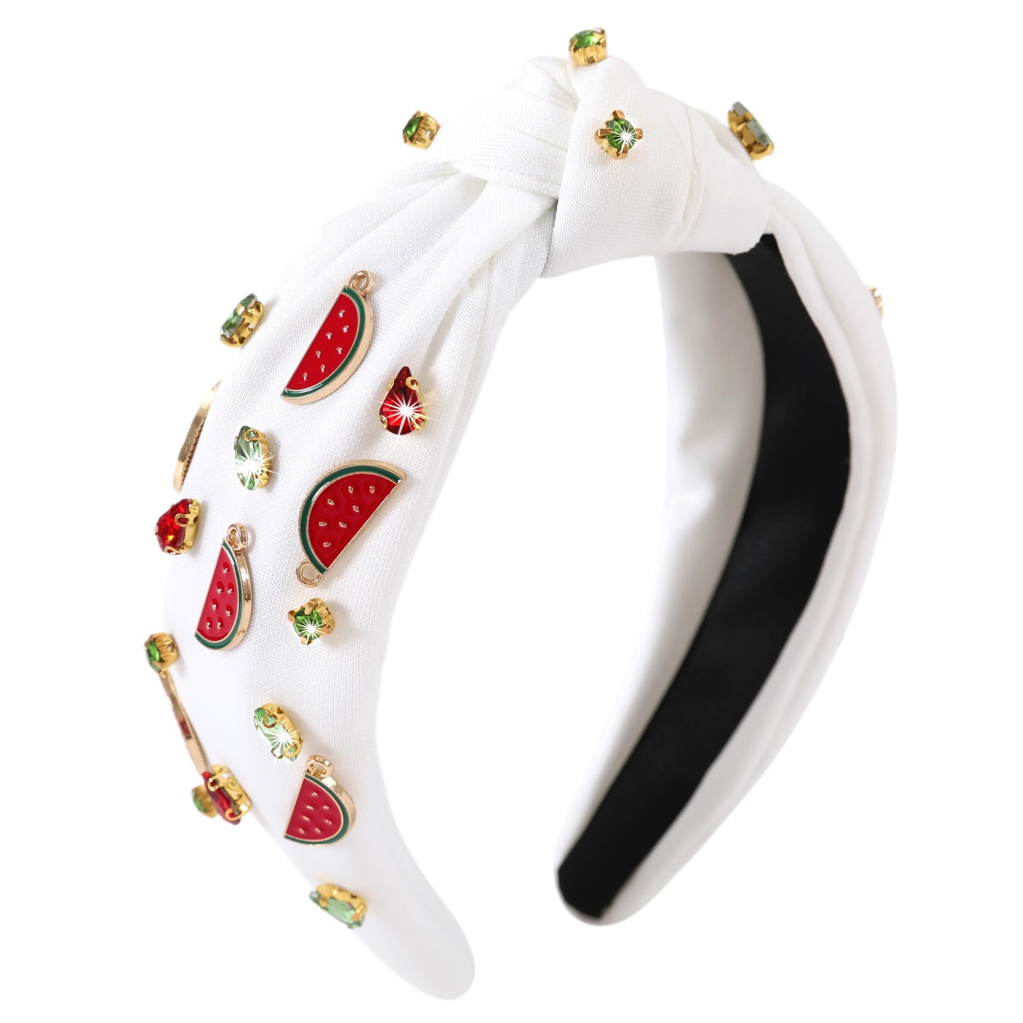 Gmmidea Watermelon Headbands for Women Summer Fruit Headband Crystal Rhinestone Top Knot Headband Cute Girls Embellished Hairband Glitter Summer Holiday Hair Accessories White