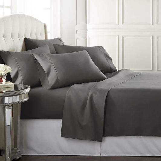 Danjor Linens Bed Sheet Set Queen Size for Hot Sleepers, Hotel Premium Sheets with 4 Pillowcases, Lightweight Brushed Microfiber Deep Pockets, Breathable Cooling 6 Piece Bedding Sets, Gray