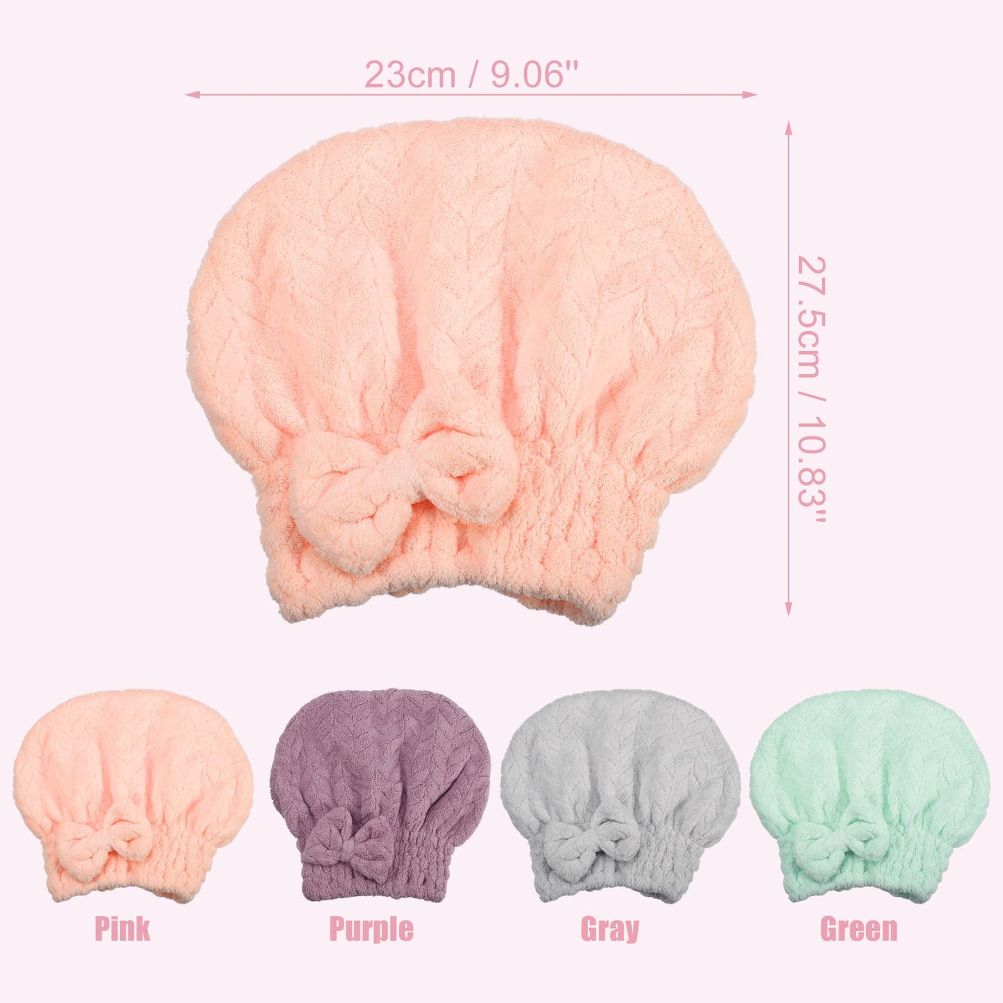 VOCOSTE Diamond Shape Hair Drying Towel Dry Cap, Quick Drying, Lightweight Strong Absorbent, for After Bath Drying Hair, Pink