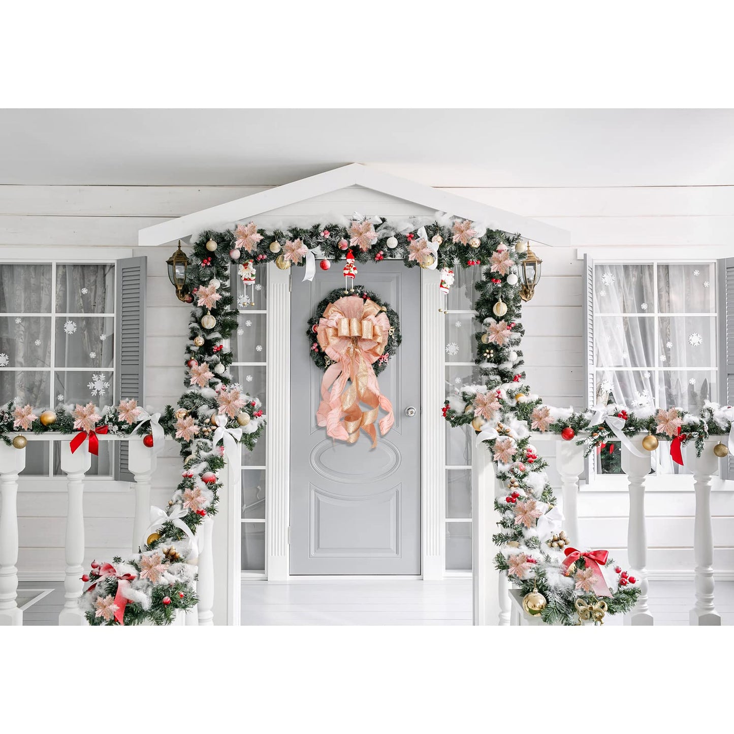 Syhood Christmas Tree Topper Decorations 34x12 Inch Large Christmas Bows Tree Ornaments and 24 Pcs Christmas Tree Flowers for Christmas Holiday Party Decorative(Rose Gold)